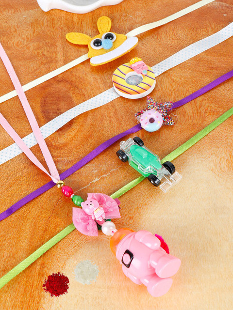 

PASSION PETALS Set Of 5 Rakhi With Roli Chawal And Card, Purple