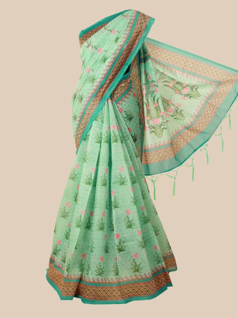 

Pothys Green & Pink Floral Jute Cotton Saree