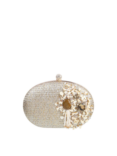 

Mochi Gold & Brown Textured Half Moon Clutch