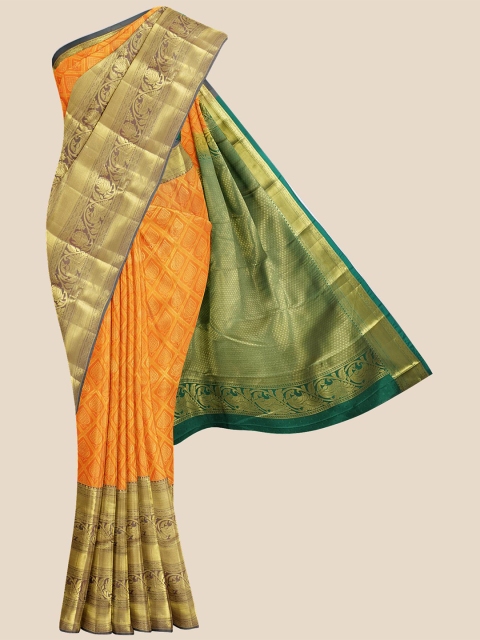 

KLM Fashion Mall Mustard Yellow & Gold-Coloured Zari Silk Blend Kanjeevaram Saree