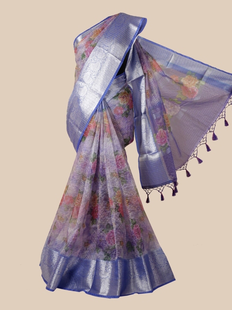 

Pothys Purple & Blue Floral Zari Tissue Saree