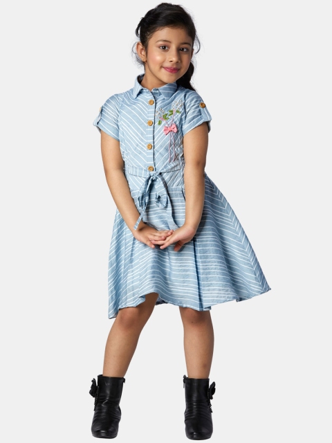 

Peppermint Girls Blue & White Striped Pure Cotton Shirt Dress