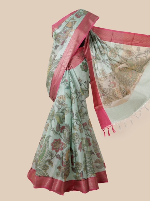 

Pothys Green & Pink Floral Tissue Saree