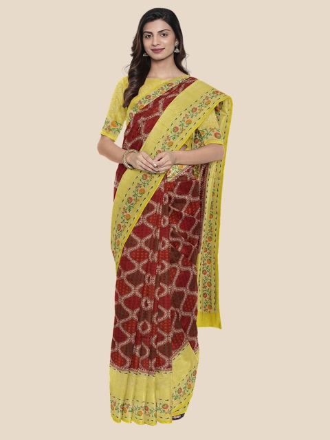 

KLM Fashion Mall Maroon & Green Ethnic Motifs Silk Blend Banarasi Saree