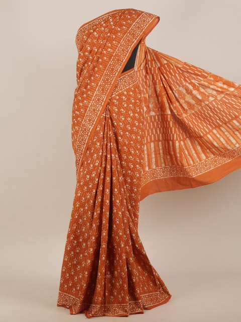 

Pothys Brown & White Printed Jaipur Cotton Blend Saree
