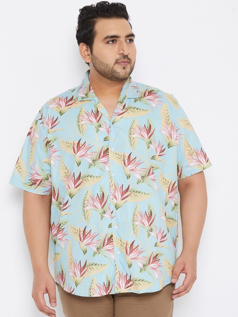 

Instafab Plus Men Sea Green & Peach Floral Printed Casual Shirt