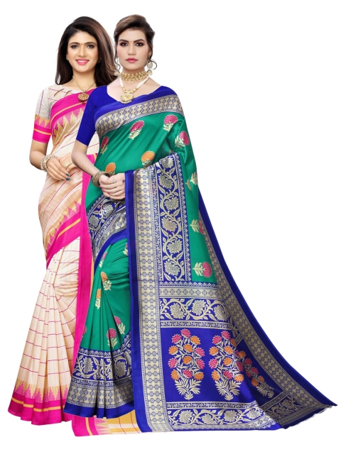 

KALINI Pack Of 2 Ethnic Motifs Saree, Beige