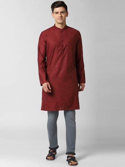 

Peter England Men Maroon Woven Design Straight Kurta
