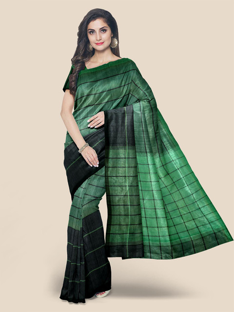 

KLM Fashion Mall Green & Black Checked Pure Cotton Mangalagiri Saree