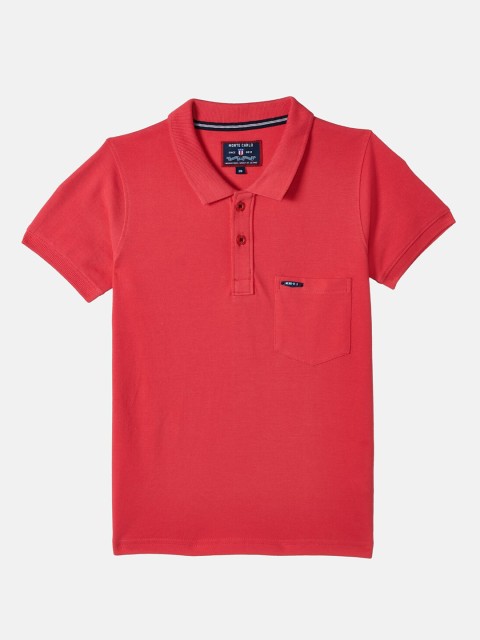 Monte Carlo Boys Pink Solid Polo Collar Casual T-shirt
