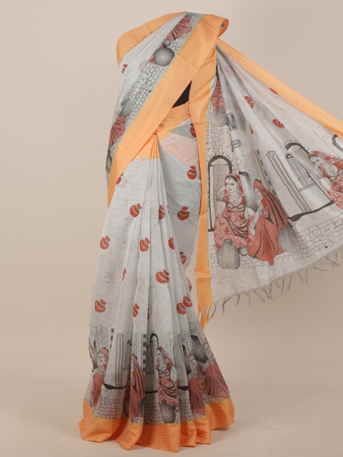 

Pothys Grey & Orange Ethnic Motifs Saree