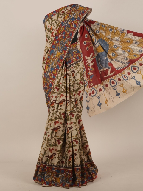 

Pothys Cream & Red Ethnic Motifs Saree