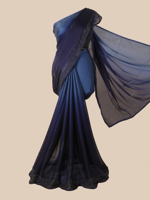 

Pothys Blue Colourblocked Sequinned Half and Half Saree