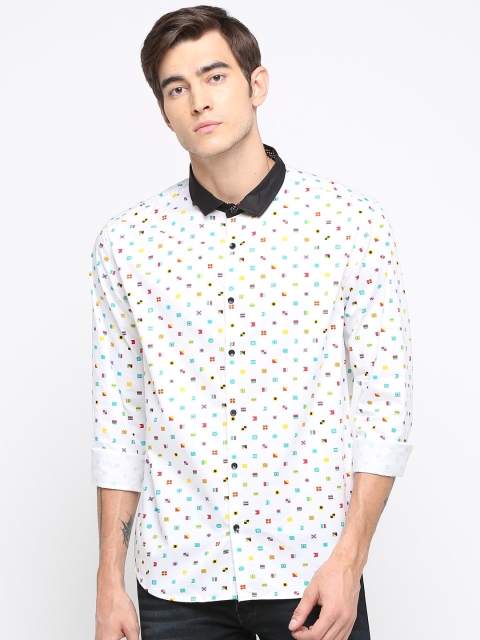 

WITH Men White Slim Fit Printed Casual Shirt
