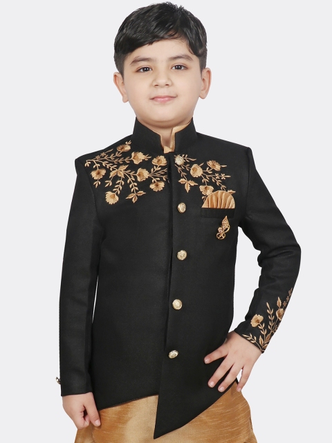 

SG YUVRAJ Boys Black Floral Crop Tailored Jacket with Embroidered