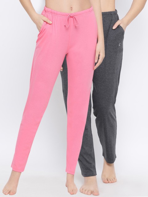 

Kanvin Women Pack Of 2 Solid Pure Cotton Lounge Pants, Pink