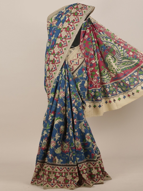 

Pothys Blue & Cream-Coloured Kalamkari Saree