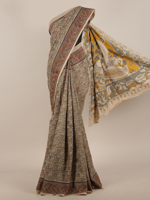 

Pothys Grey & Beige Kalamkari Printed Cotton Saree