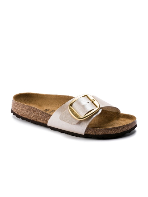 

Birkenstock Women White Madrid Big Buckle Regular Width Open Toe Flats
