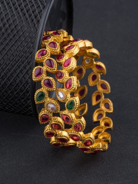 

Alankruthi Set Of 2 Gold-Plated Pink & Green Stone-Studded Handcrafted Bangles