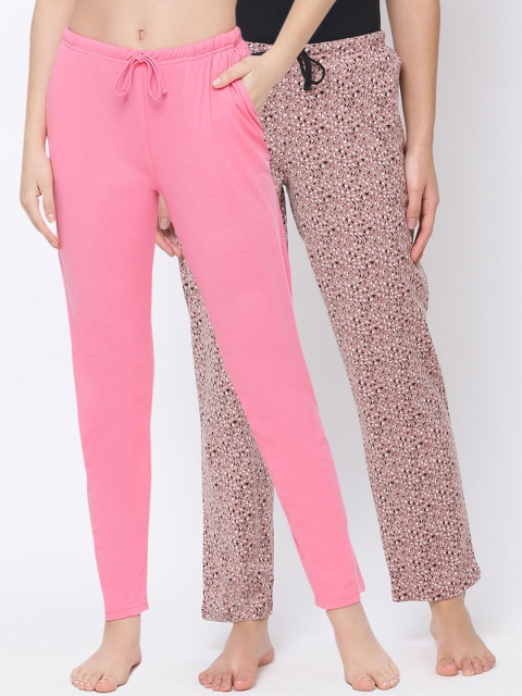 

Kanvin Women Pack Of 2 Pink & Brown Pure Cotton Lounge Pants