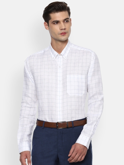 

Louis Philippe Men White Slim Fit Windowpane Checked Linen Formal Shirt