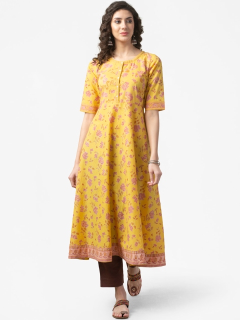 

Fabindia Women Yellow Ethnic Motifs Printed Anarkali Kurta