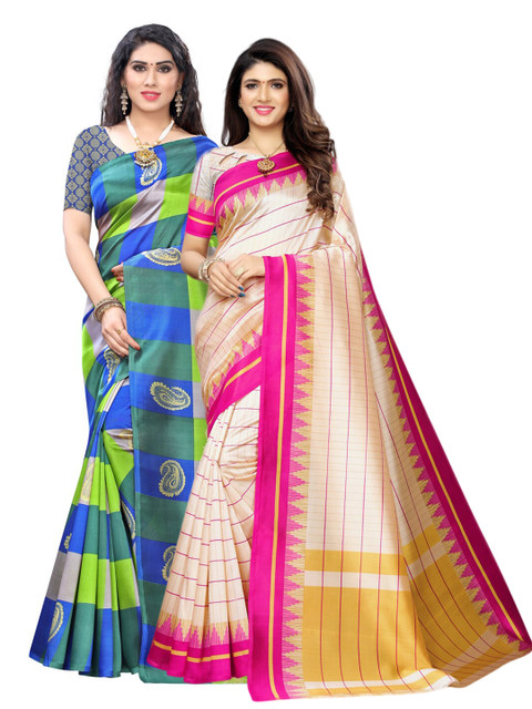 

KALINI Pack Of 2 Art Silk Saree, Beige