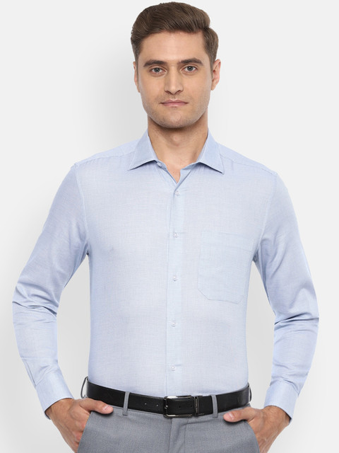 

Louis Philippe Men Blue Self Design Pure Cotton Formal Shirt