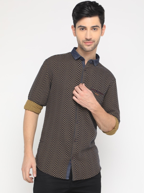 

WITH Men Navy Blue Slim Fit Multi Stripes Printed Casual Shirt