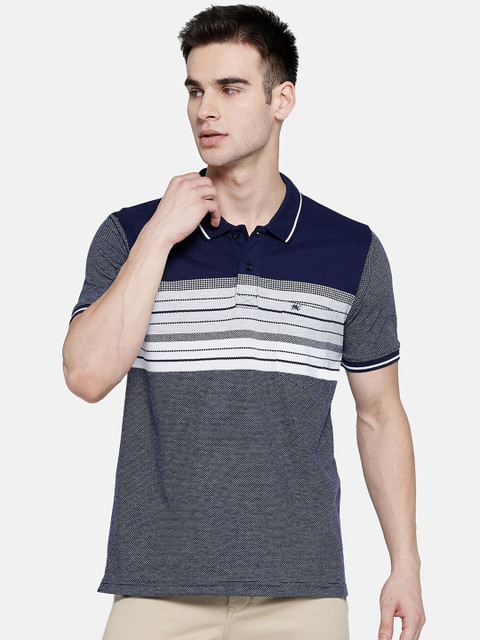 

Monte Carlo Men Navy Blue Colourblocked Polo Collar T-shirt