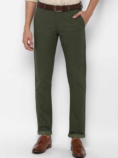 

Allen Solly Men Olive Green Self Design Slim Fit Regular Trousers