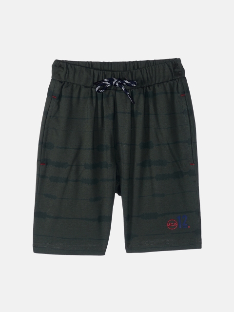 

Monte Carlo Boys Olive Green Printed Mid-Rise Cotton Blend Regular Shorts