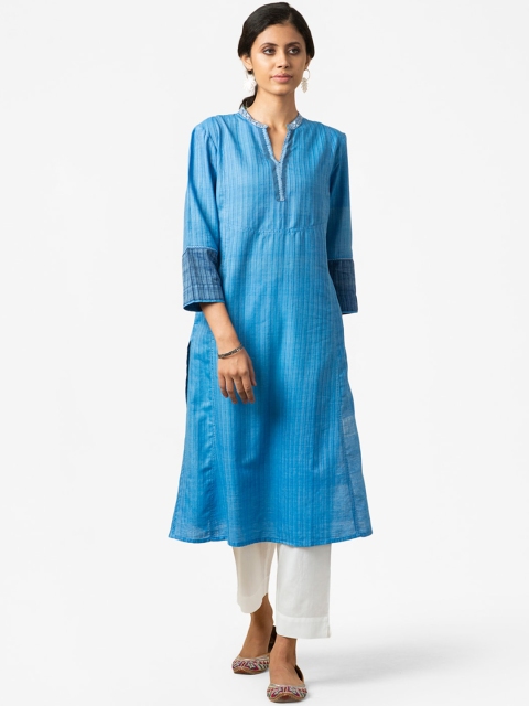 

Fabindia Women Blue Striped Kurta