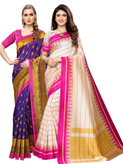 

KALINI Pack Of 2 Purple & Off White Art Silk Saree