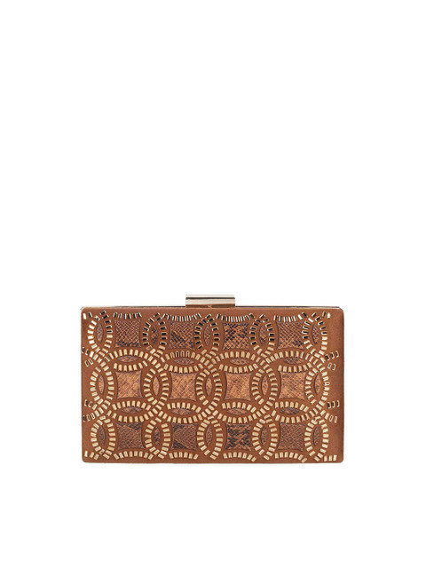 

Mochi Brown & Gold-Toned Embellished Box Clutch