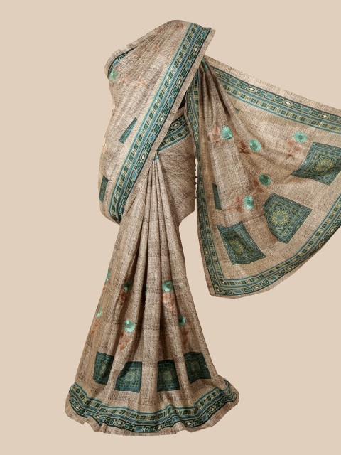 

Pothys Tan & Blue Woven Design Jute Silk Saree