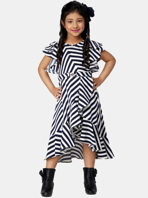 

Peppermint Navy Blue Striped Satin Midi Dress