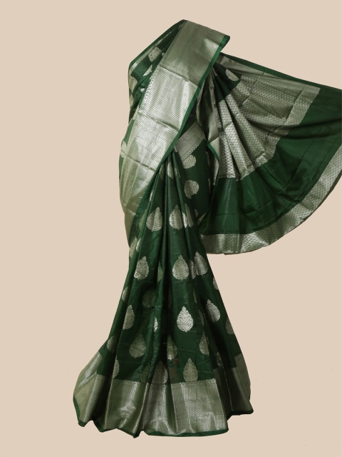 

Pothys Green & Silver-Toned Ethnic Motifs Silk Blend Saree