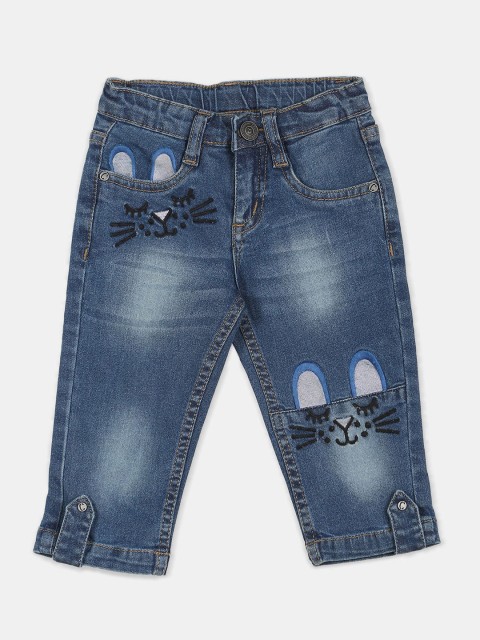 

Cherokee Girls Blue & Black Embroidered Denim Capris