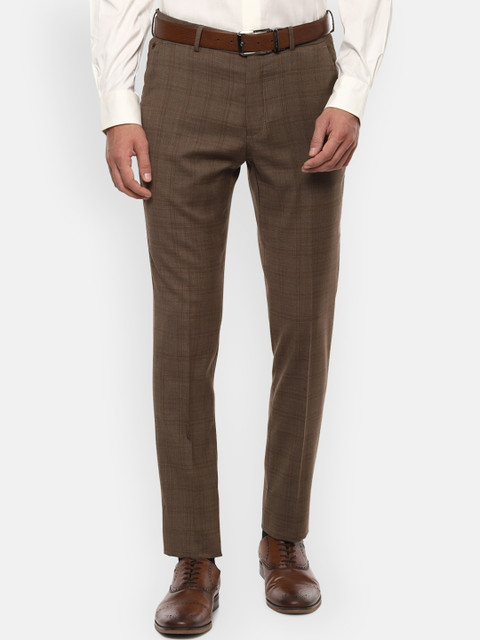 

Louis Philippe Men Brown Checked Slim Fit Formal Trousers