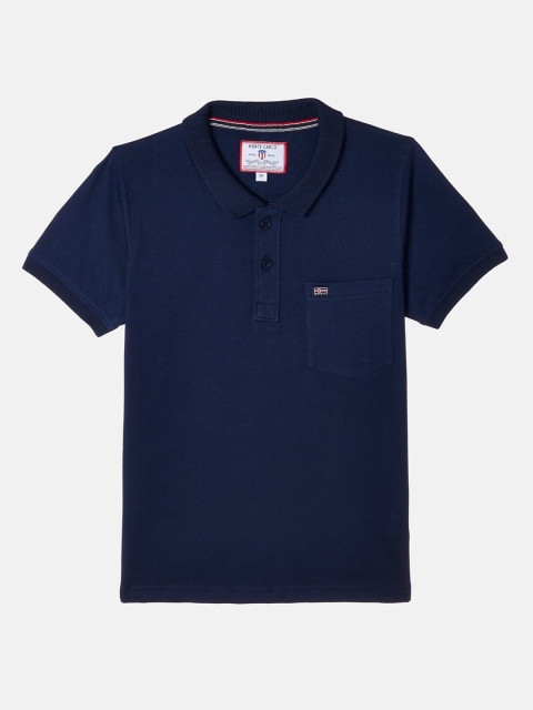 

Monte Carlo Boys Blue Cotton Blend Polo Collar T shirt With Patch Pocket