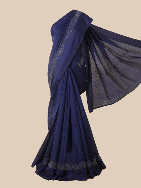 

Pothys Navy Blue Embellished Beads and Stones Jute Silk Saree