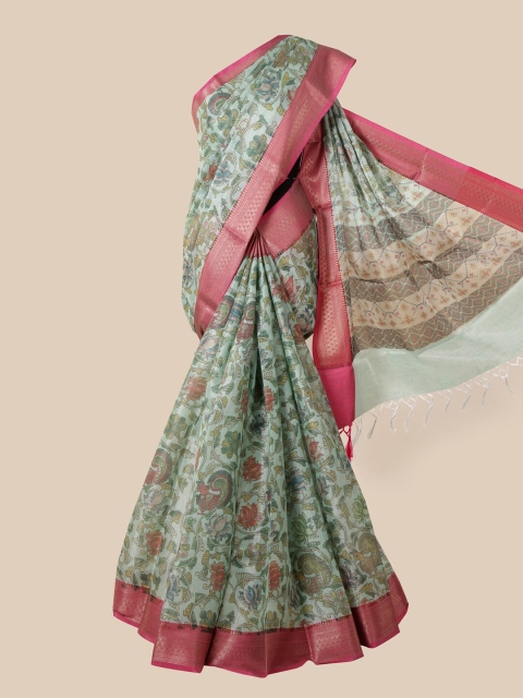 

Pothys Green & Pink Ethnic Motifs Zari Tissue Saree