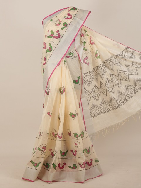 

Pothys Women Cream & Multi Ethnic Motifs Printed Saree