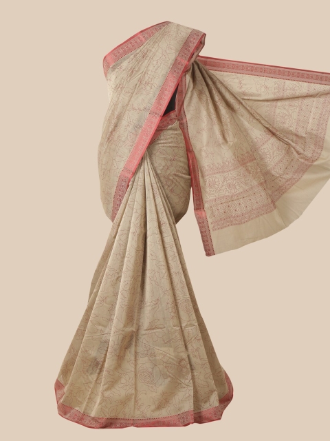 

Pothys Tan & Red Floral Saree