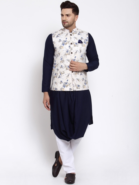 

MAXENCE Men White Linen Kurta Set with Nehru Jacket