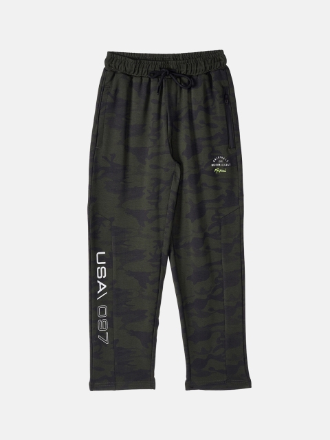 Monte Carlo Boys Olive Green Camouflage Printed Track Pants