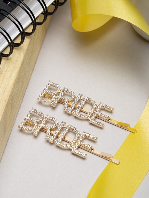 

YouBella Women Gold & White Set of 2 Embellished Bobby Pins