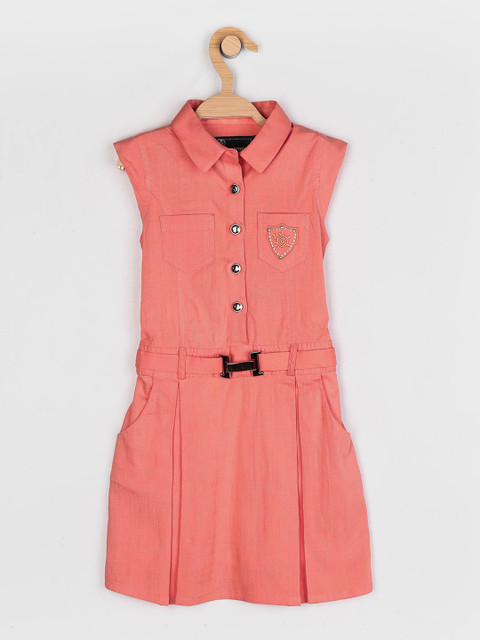 

Peppermint Girls Peach-Coloured Solid Shirt Dress